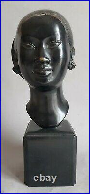 LAOS Buste en bronze tête femme laotienne Ecole Bien Hoa 1950 Vietnam Indochine