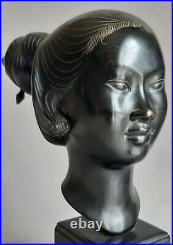 LAOS Buste en bronze tête femme laotienne Ecole Bien Hoa 1950 Vietnam Indochine