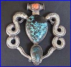 Magnifique Pendentif ethnique du TIBET, Argent Turquoise