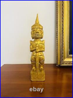 Magnifique Statuette Doré Guerrier Thaïlandais 1980