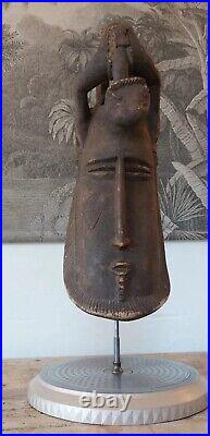 Masque Dogon Art Tribal Africain Ancien, Statuette Sur Un Tete