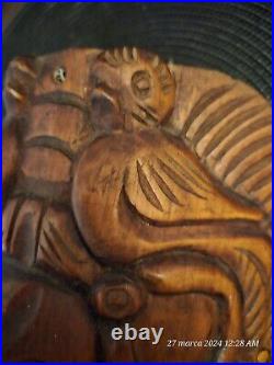 Masque vintage sculpté à la main aztèque Tiki Dieu Totem Statue en bois massif