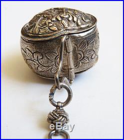 Nécessaire fumeur breloques boites ARGENT chatelaine Chine 19e siècle silver