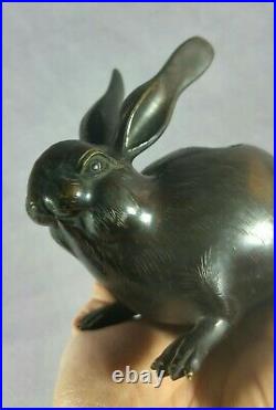 Old Koro Incense-burner Rabbit sculpturing JAPAN Meiji period Bronze okimono