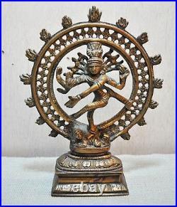 Original Ancien Main Crafted Gravé Laiton Dieu Shiva Nataraj Idol de Figurine