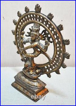 Original Ancien Main Crafted Gravé Laiton Dieu Shiva Nataraj Idol de Figurine