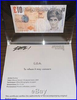 Original Banksy Billet Tenner 10£ Lady Di Faced COA Signed Lithograph Note Bank