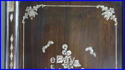 Paire De Panneaux Chine Ou Indochine Bois De Fer Decor Nacre Floral Oiseau A617