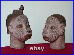 Paire de têtes d'Ifé en terre cuite, Afrique, Nigéria, Yoruba