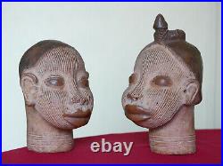 Paire de têtes d'Ifé en terre cuite, Afrique, Nigéria, Yoruba