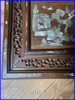 Panneau Decoratif Ancien Marqueterie Nacre Bois Exotique Art Asie Vietnam