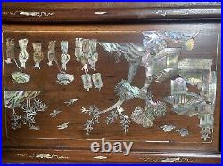 Panneau Decoratif Ancien Marqueterie Nacre Bois Exotique Art Asie Vietnam