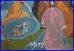 Peinture À L'huile Vintage Surréalisme Personnages Religieux
