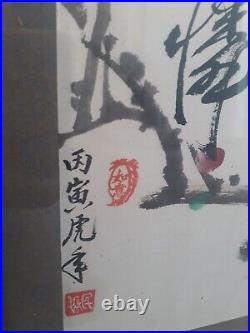 Peinture chinoise sur papier de riz avec signatures et cachets rouges XIX-XXe