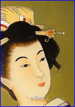Peinture fixé sous verre Chine début XXe jeune femme au rouleau