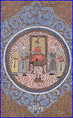 Persian Miniature Safavid Style Qajar Antique Islamic Kajar Persian Art 19th C