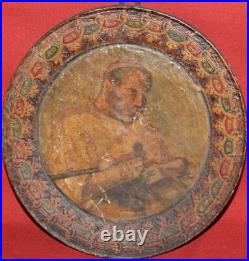Plaque de bois peinte à la main antique huile/bois Portrait masculin Piper