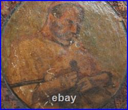 Plaque de bois peinte à la main antique huile/bois Portrait masculin Piper