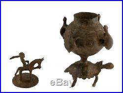 Pot a onguent bronze dogon du mali -urne-cavalier tortue-art africain -AA 1132