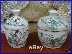Pot couvert a thé chinois ancien porcelaine ceramique old tea caddy chinese 19th
