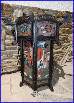 Rare 19th Century Antique Chinese Carved Wood and Painted Glass Palace Lantern