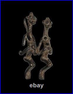 Rare Grande Amulette Pendentif Koulango couple 8,5 cm Bronze Art africain