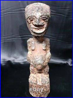 Rare Statue Songwe Couverte De Cuivre Rdc Zaïr Art Tribal Africaine Masque