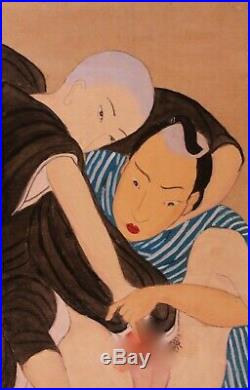 SHUNGA Estampe Japonaise gay curiosa Erotique peinte à la main fin 19 ème siècle