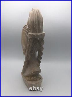 STATUE Sculpture Tête De Femme Africaine En PIERRE Beige, XXème, Signé 31 cm