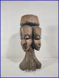 Sculpture Africaine en Bois / 1970's Afrique / Cendrier sur Pied