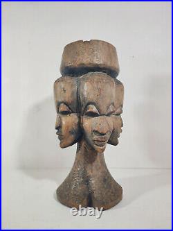 Sculpture Africaine en Bois / 1970's Afrique / Cendrier sur Pied