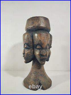 Sculpture Africaine en Bois / 1970's Afrique / Cendrier sur Pied