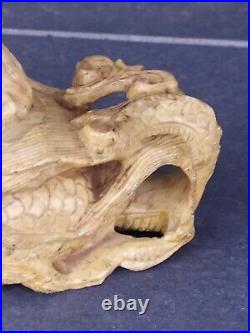 Sculpture, Brûle Parfum Dragon en Pierre Dure, Asie Ancien