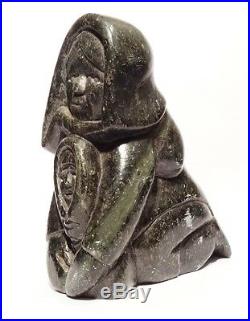 Sculpture Inuit En Steatite Inuit Art Carved Stone Mother/child
