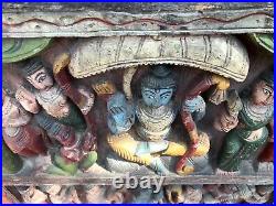 Sculpture antique indienne Temple Bois Décor mural Hindou Ram Sita Hanuman Inde