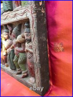 Sculpture antique indienne Temple Bois Décor mural Hindou Ram Sita Hanuman Inde