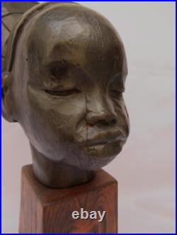 Sculpture art déco ROGER FAVIN africaine MANGBETU bois sculpté signée 29 cm