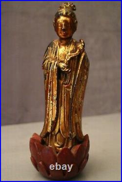 Sculpture au dignitaire bois sculpté doré Extrême-Orient Vietnam XIXe bouddhisme