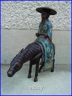 Sculpture emaillé cuivre / bronze japon TOBA mulet statuette japan enameled