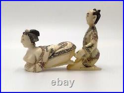 Shunga os de bovin Japon Meiji netsuké polychrome érotique okimono couple