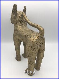 Statue PANTHÈRE, LÉOPARD En BRONZE Royaume Bénin Nigéria ART Africain 24 Cm