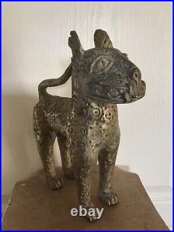 Statue PANTHÈRE, LÉOPARD En BRONZE Royaume Bénin Nigéria ART Africain 24 Cm