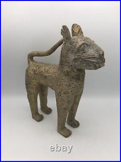 Statue PANTHÈRE, LÉOPARD En BRONZE Royaume Bénin Nigéria ART Africain 24 Cm