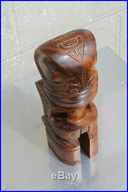 Statue TIKI Iles Marquises Taro sculpteur bois de Tou Noyer d' Oceanie ancien