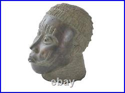 Statue africaine ancienne bronze Tête Roi Oni Ife Royaume Bénin Bini Edo Nigeria