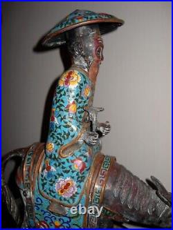 Statuette Toba Sur Sa Mule Emaux Cloisonne Chine Chinois Asiatique Japonais Asie