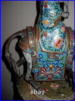 Statuette Toba Sur Sa Mule Emaux Cloisonne Chine Chinois Asiatique Japonais Asie
