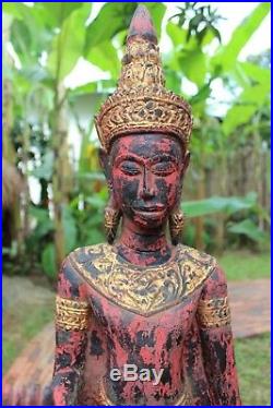 Statuette grand BOUDDHA BUDDHA Khmer Angkor style en bois 122 cm Cambodge