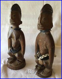 Statuettes Jumeaux IBEJI, Nigéria, Art tribal ethnique africain, 31 et 32 cm