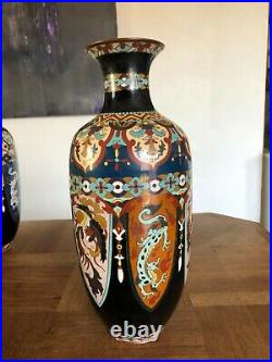 Superbe Ancienne Paire De Grands Vases En Émaux Cloisonnes, A Restaurer Asie